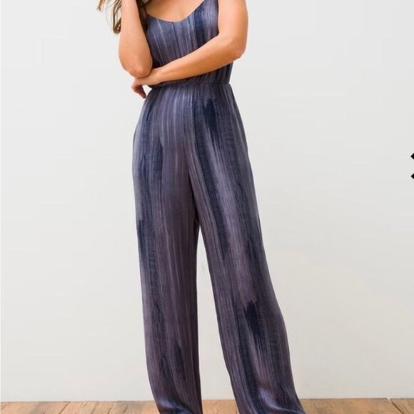 Soma Wknd Rayon Challis Bra Jumpsuit in Blue Ombre Vertical Stripe - Picture 1 of 16